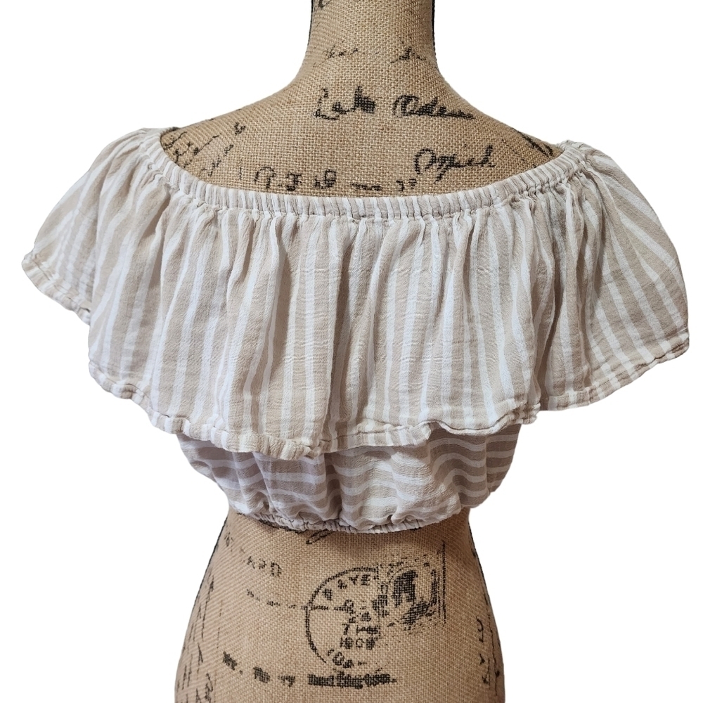 Primark Off-the-Shoulder Beige & White Stripe Crop Top - Medium - Picture 4 of 8